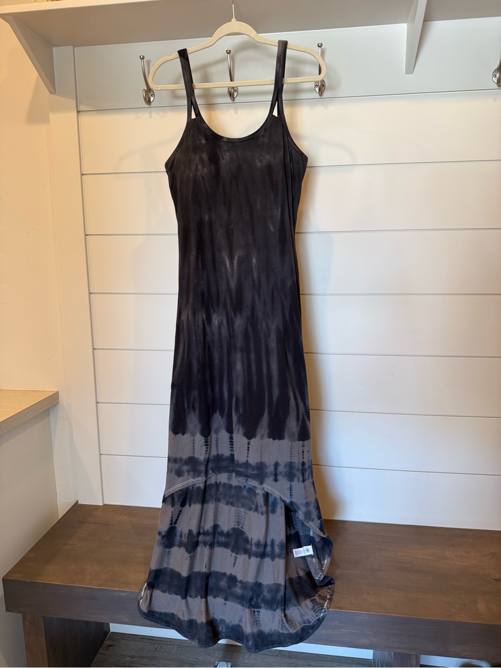 Women's Black Tie-Dye Maxi Dress with Spaghetti Straps